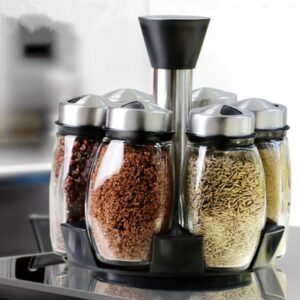 7pcs/set Condiment Set Cruet glass Kitchen Spice Rack