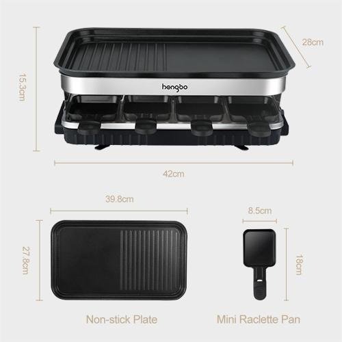 Raclette Grill 8 People Grill Plate Non-stick Coated, Raclette With 8 Mini Raclette Pans, Infinitely Adjustable Temperature, 1500W - Image 7