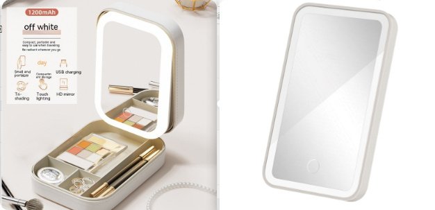 Makeup Storage Box With LED Light Mirror Portable - Image 3