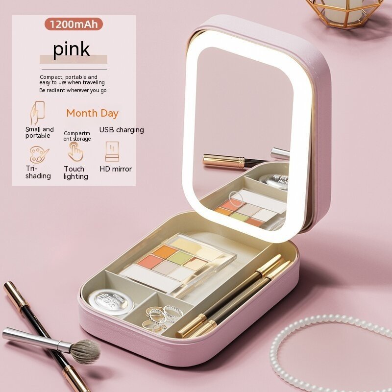 Makeup Storage Box With LED Light Mirror Portable - Image 6