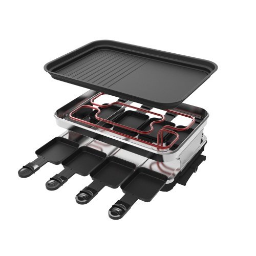 Raclette Grill 8 People Grill Plate Non-stick Coated, Raclette With 8 Mini Raclette Pans, Infinitely Adjustable Temperature, 1500W - Image 5